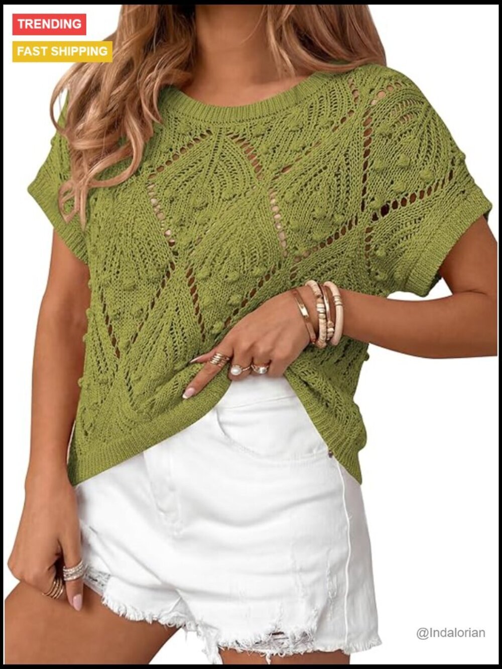 Crochet Boho Crop Top Short Sleeve Lightweight Knit Sweater Beach Vacation
